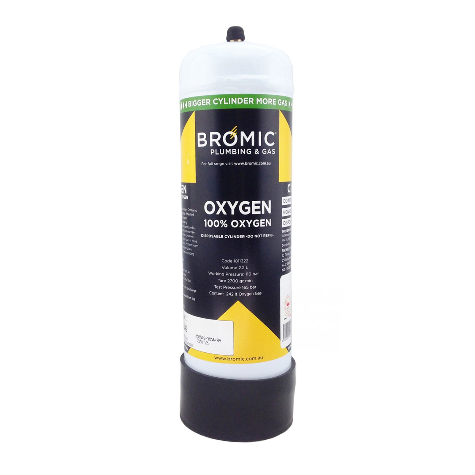 Bromic Disposable Gas Bottle - Pure Oxygen 2 x 2.2 litre Bottle Combo