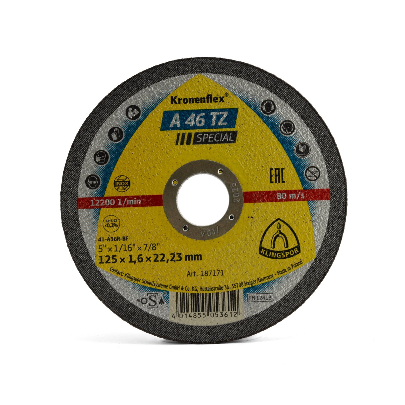 Klingspor Inox A 46 TZ Cutting Disc 125x1.6x22.23mm 25pk