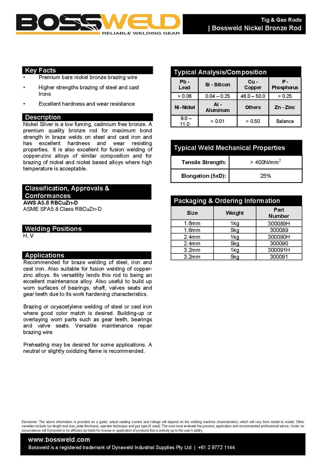 1.6mm x 1kg Nickel Bronze Bare OXY Brazing Rods