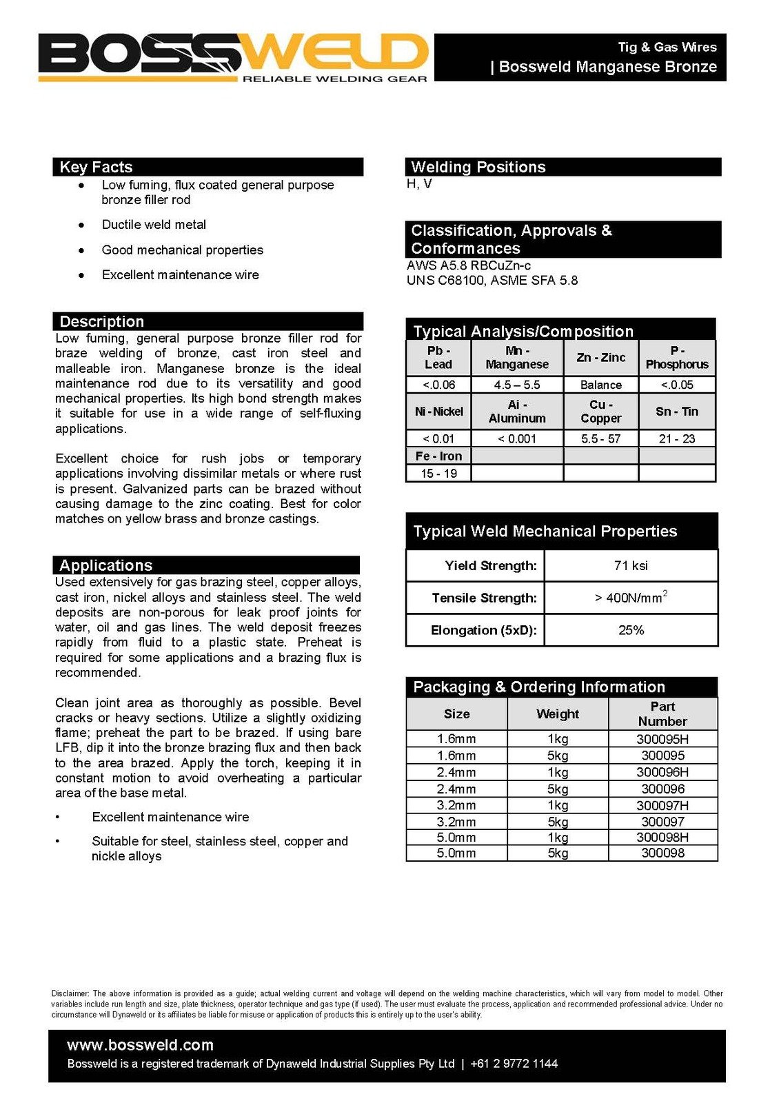 3.2mm x 200g Manganese Bronze Bare TIG / OXY Brazing Rods