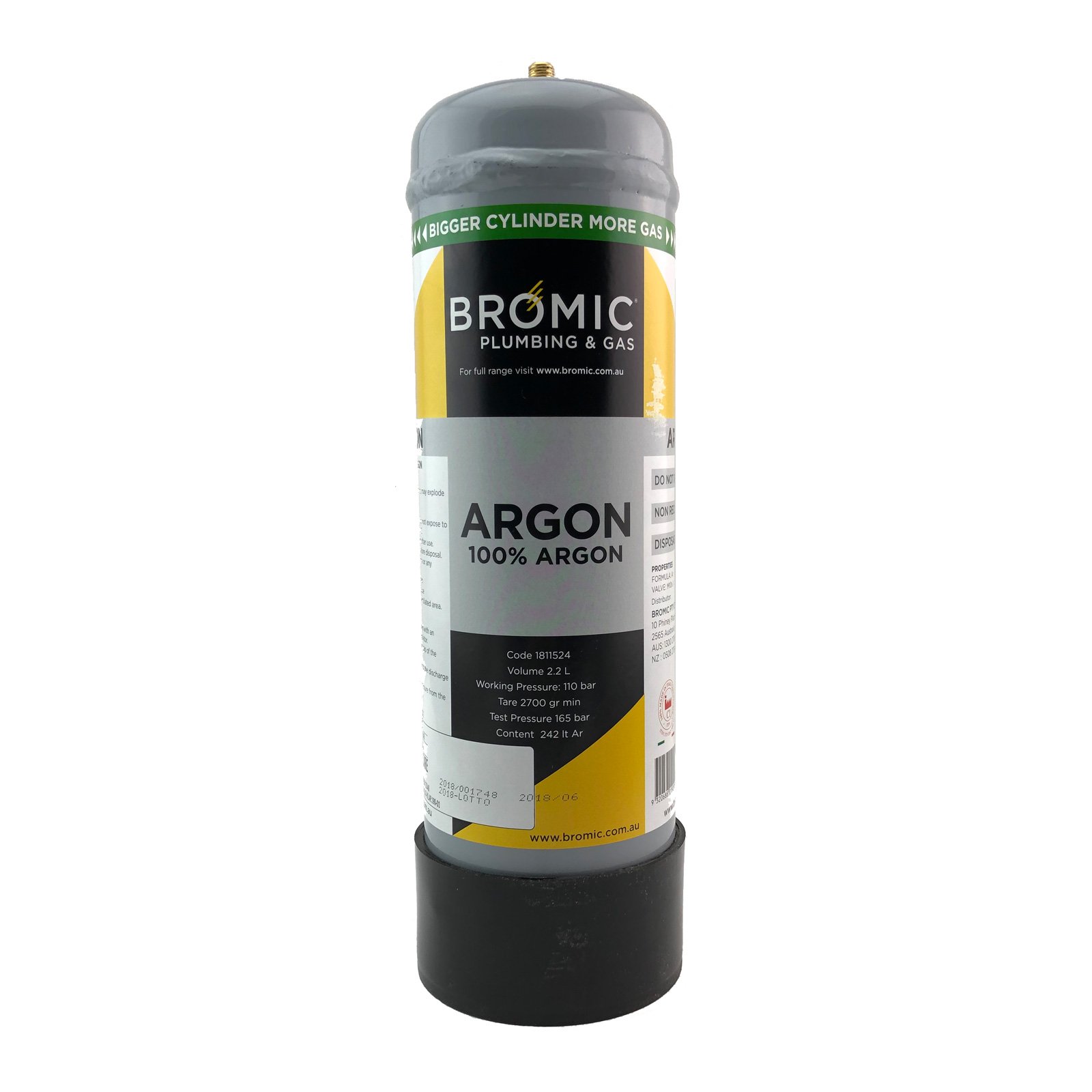 6 x Disposable Gas Bottle - Pure Argon - 2.2 Litre