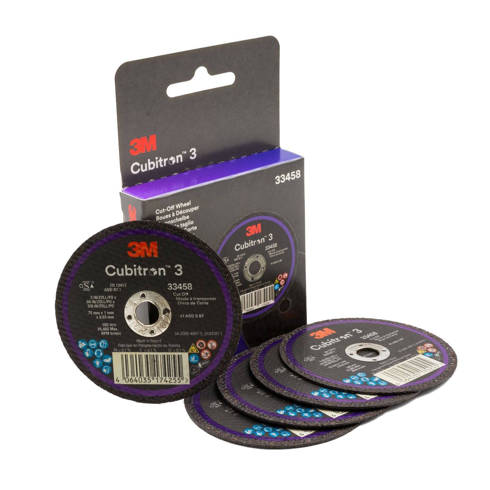 3M Cubitron 3 Cut-off Wheel 33458 75mm x 1.0mm x 9.53mm - 30 Each