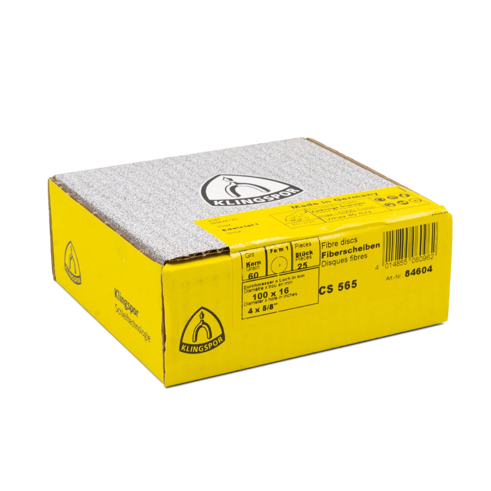 84604_25 Klingspor CS 565 4" 100mm Zirconia Alumina Fibre Disc Pad 60 Grit - 25 Each - Image 1