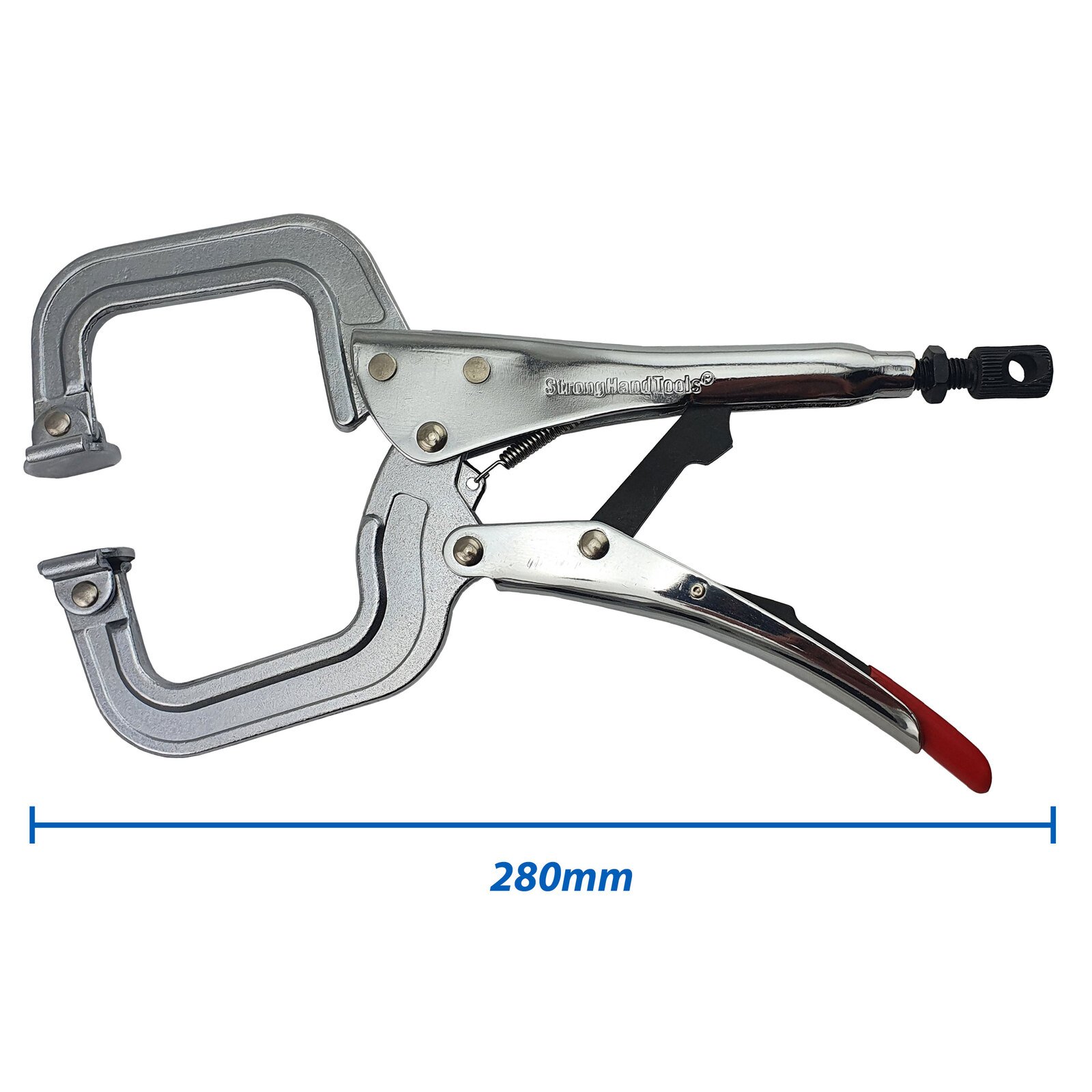 PR115S_2 2 x Strong Hand Locking C-Clamp Pliers 280mm Long with Swivel Pad Ends - Image 1