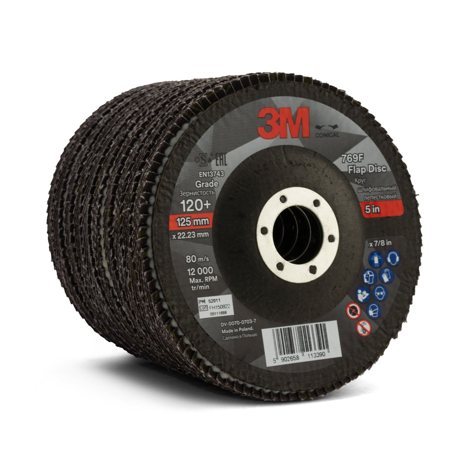 3M 125mm 5" 769F 120 Grit Flap Disc - 100 Each - UU010034740