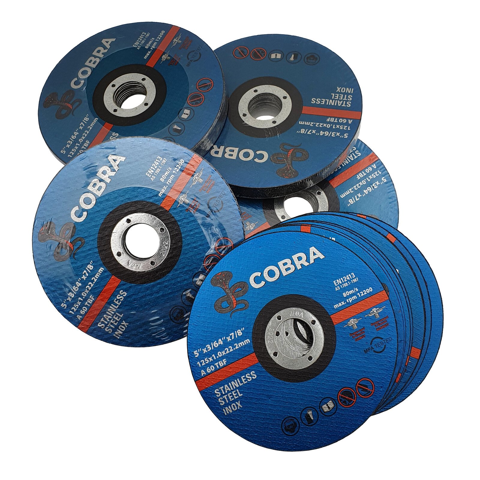 COBRA  5" x 1mm Cutting Disc - 10 Pack - INOX Steel Cut-Off Wheel 125mm