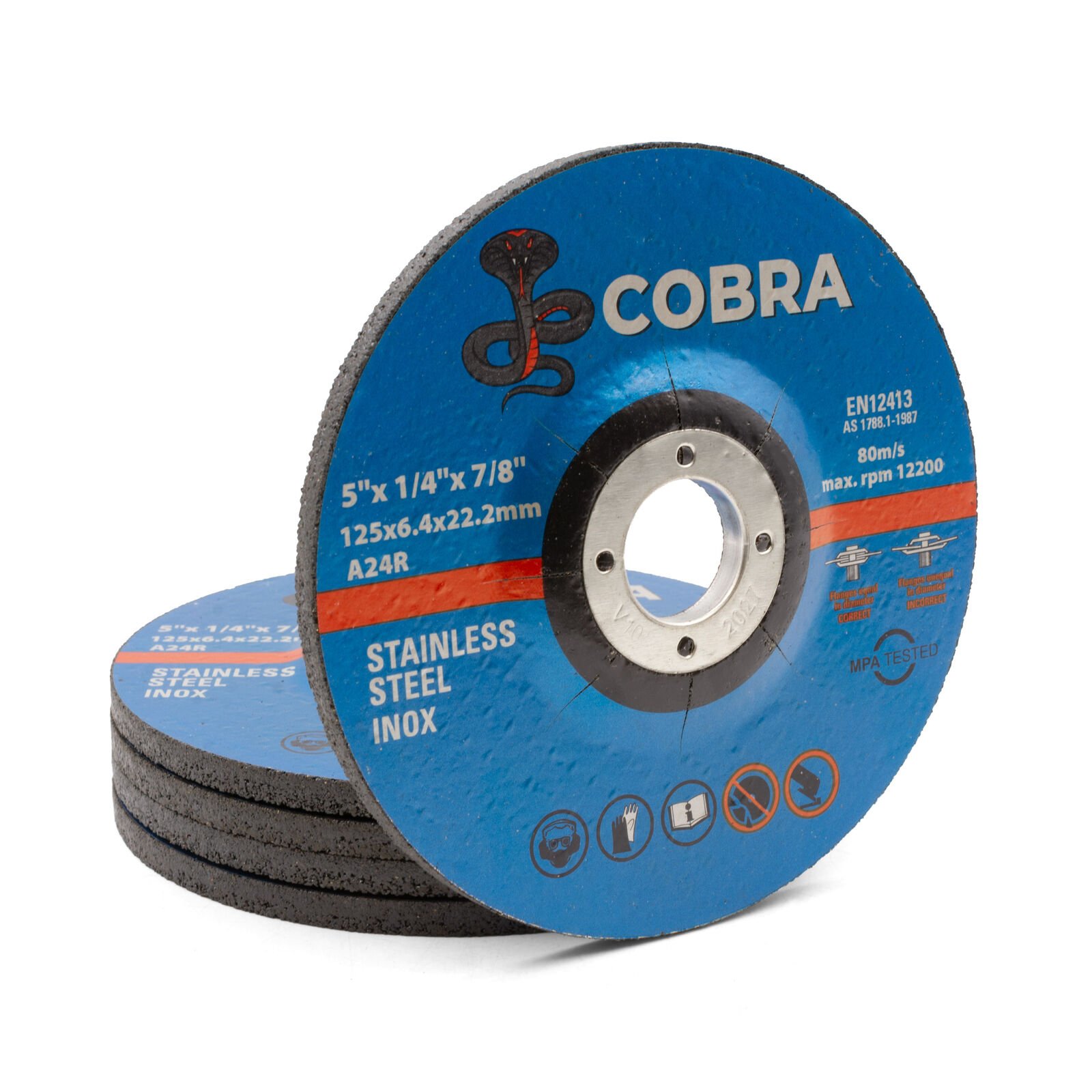 10 x Cobra 5" x 6mm Grinding Disc - INOX Steel - 125mm