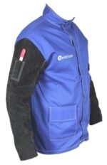 2XL Weldclass Welding Jacket - BLUE FR with Leather Sleeves - Image 2