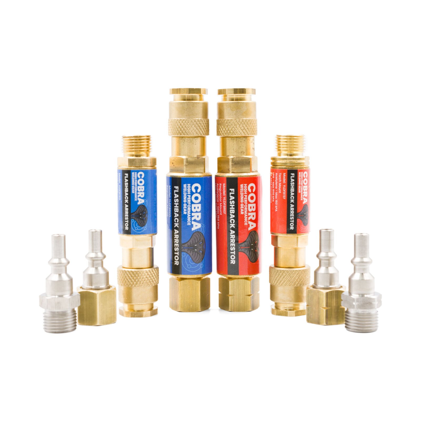 COBRA Oxygen & Fuel Flashback Arrestors - Quick Connect Coupler - Regulator & Torch End Quad