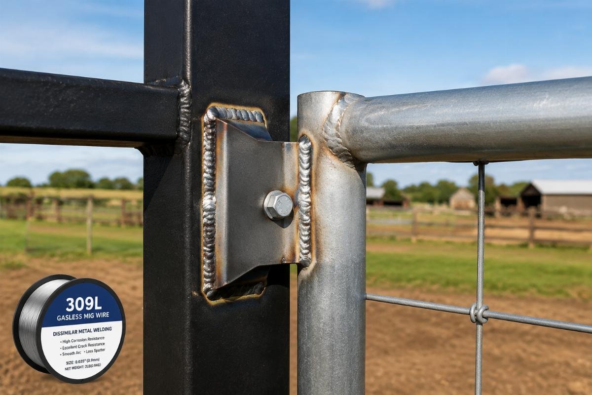 Farm dissimilar metal fence structure welded with 309L gasless MIG wire