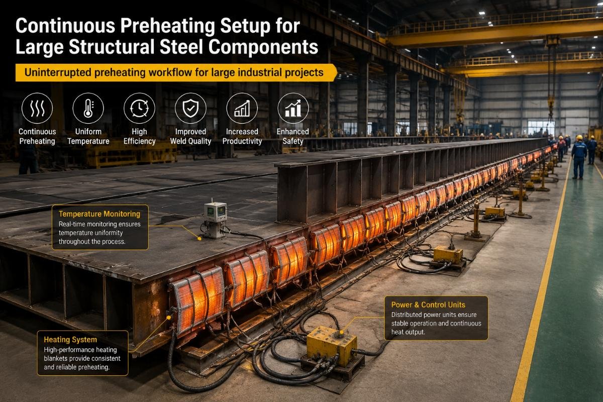 Continuous preheating setup for large structural steel components
